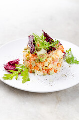 Russian salad with seafood