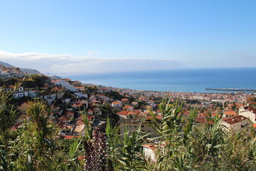 Orange roofs and sea of Funchal Madeira, Portugal