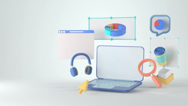 3d rendering of laptop and infographic.