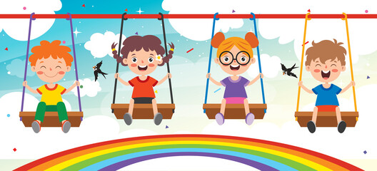 Funny Kid Playing In A Swing