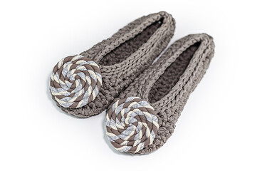 Crochet Grey Slippers with Lolli Pop
