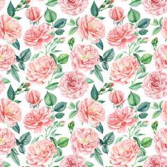 Floral seamless patterns from Rose, buds, leaves. Watercolor painting, Flowers background