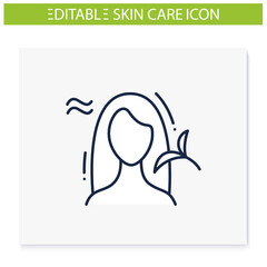 Organic tea hair care line icon. Beauty parlor. Hairdresser services, spa procedures. Natural care concept.Facial beauty treatment.Isolated vector illustration.Editable stroke