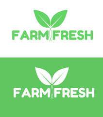 Farm Fresh lettering. Farm fresh word text typography design with green leaves for logo, banner or badge design.