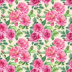 Fotobehang Vintage flowers, branches of roses, buds and leaves. Watercolor flowers. Seamless patterns © Hanna