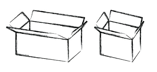 Line pattern, cardboard boxes. Carton delivery packaging with fragile signs. Vector open flat carton box. Paper boxes. Moving box or we have moved, changed address. 