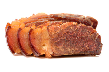 Raw pork belly pieces on a white background