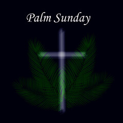 vector illustration of palm Sunday with cross and palm leaves