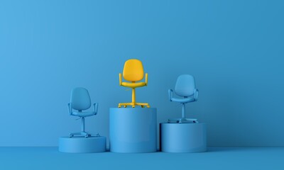 Business office chair on top of a podium. Leadership concept. 3D Rendering