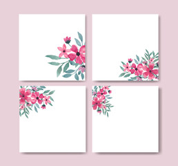 Pink watercolor flower template for social media or Instagram posts template