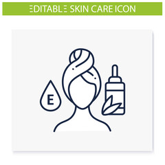Skin vitamin line icon. Skincare organic vitamin E oil , spa procedures. Natural skincare concept.Facial beauty treatment. Isolated vector illustration.Editable stroke