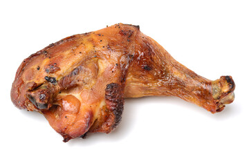 Barbecued chicken leg on white background