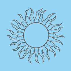 Line drawing of a sun icon, simple grey vector