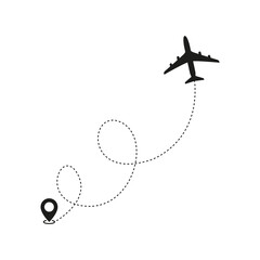 The icon of the plane's flight route. Starting point. Air line. Simple vector illustration on a white background