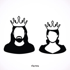 King and queen icons in simple style on a white background vector illustration