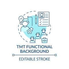 Tmt functional background concept icon. Top management team analysis criteria. Experience from work place. Job idea thin line illustration. Vector isolated outline RGB color drawing. Editable stroke