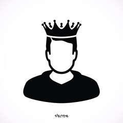 Obraz premium Stylized king (prince), black flat style, icon isolated on white background, avatar