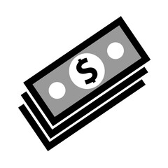 Icon with dollar paper bills. Financial investments and banking. Vector black and white isolated illustration 