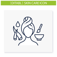 Smoothing aloe mask line icon. Natural aloe facing mask, spa procedures. Natural skincare concept. Facial beauty treatment. Isolated vector illustration.Editable stroke
