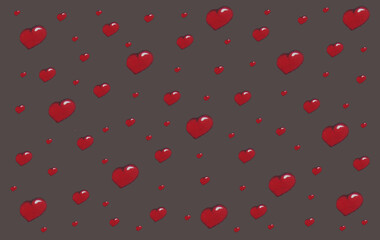 The grey background with red hearts for valentine's day