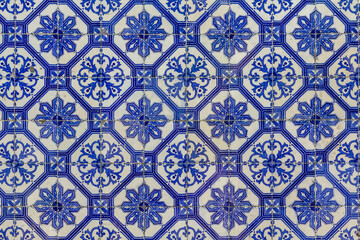 beautiful blue and white pattern hand painted on traditional portuguese azulejo tiles texture background