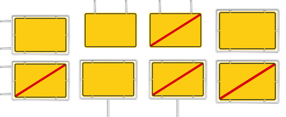 set of 8 yellow road sign isolated on white background
