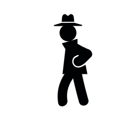 suspicious man with hat vector icon. Editable stroke. Symbol in Line Art Style for Design, Presentation, Website or Apps Elements, Logo. Pixel vector graphics - Vector