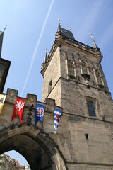 Prague, Czech Republic: detail of the gate of Charles Bridge