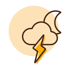 Moon cloud with lightning vector icon