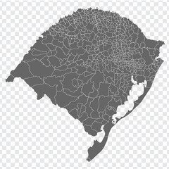 Blank map Rio Grande do Sul of Brazil. High quality map Rio Grande do Sul with regions on transparent background for your web site design, logo, app, UI.  Brazil.  EPS10.