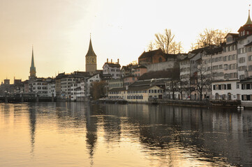 Zurich Old Town view and Limmat river in Switzerland.