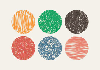 Round background covers for social network. Shaded circles. Vector doodle multicolor illustration.