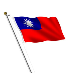 Taiwan flagpole 3d illustration on white with clipping path