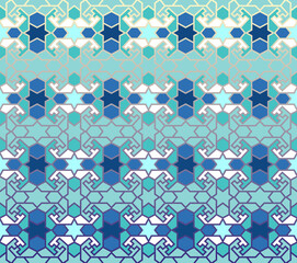 Seamless Arbian, Uzbek, Persian, Turk, Middle Asian geometric islamic vector decorative pattern, damask ornate vintage ornaments in deep blue, turquoise colors for custom print and design