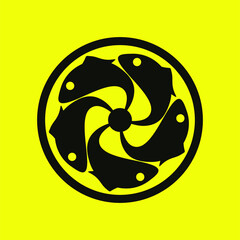 Five fish logo template with geometric japanese kamon crest illustration in flat design monogram symbol