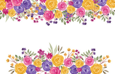 Fototapeta na wymiar purple pink and yellow watercolor roses background editable premium vector