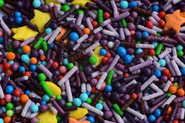 Background Multi-colored Sugar sprinkle dots, decoration for cake and bakery.Easter decoration.Beautiful soft background.