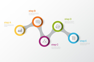 Vector modern infographic data design template. Vector illustration with 5 steps and icons. Can be used for workflow layout, diagram, annual report, web design.