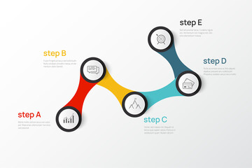 Vector modern infographic data design template. Vector illustration with 5 steps and icons. Can be used for workflow layout, diagram, annual report, web design.