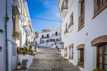 streets in Frigiliana, one of the most beautiful white villages ("pueblo blanco") of Andalucia (Spain)