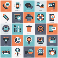 Business, technology and management icon set for websites and mobile applications. Flat vector illustration