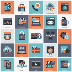 Business, technology and management icon set for websites and mobile applications. Flat vector illustration