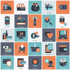 Online shopping, delivery and online order icon set for websites and mobile applications. Flat vector illustration