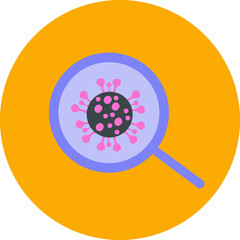 Virus under a magnifying glass icon on yellow background. Royalty free and fully editable. 