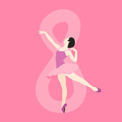 ballet dancer in pink tutu, happy women`s day, 8 march