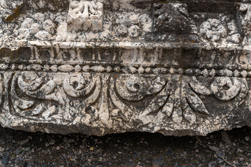 Carved decorative limestone beams at Beit She'an National Park  in Israel