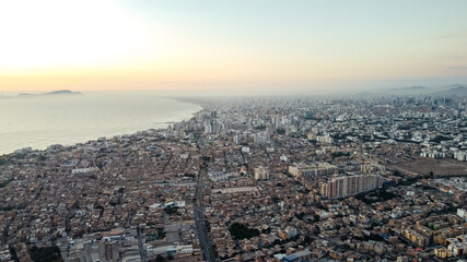 Naklejka premium Aerial view of the City of Lima with the districts of Miraflores, Barranco and Surco.