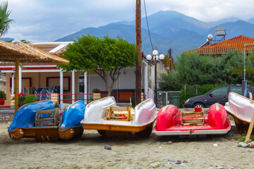 Fishing docks with boat catamaran docking on the coast