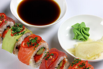 Japanese food sushi and rolls, healthy lifestyle concept