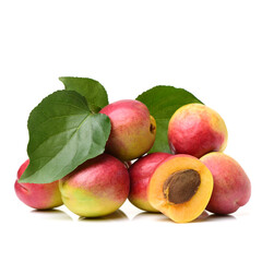 Fresh cut apricot fruits isolated on white background, with clipping path